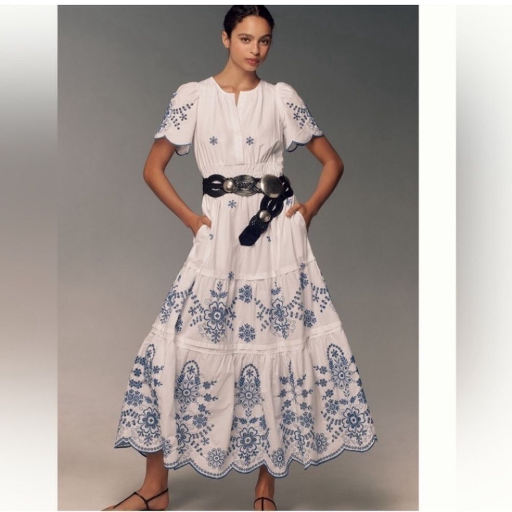 Anthropologie 
Somerset Eyelet Maxi White & Blue dress - Picture 2 of 6